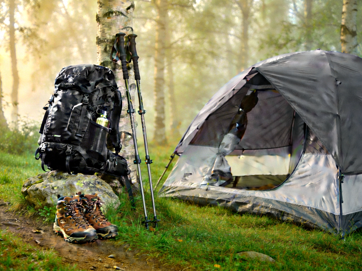 专业户外装备在自然环境中展示